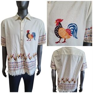 119B. ASOS Men's Cream Rooster Designed Shirt - Size Large
